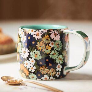 Anthropologie Loren Mug 12.75oz Green Floral Coffee Mug